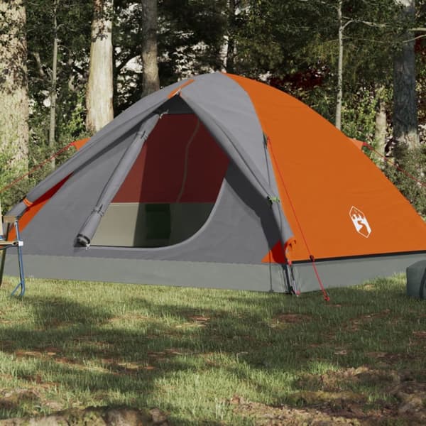 vidaXL 3-personers campingtelt vandtæt kuppel grå og orange -  Telte