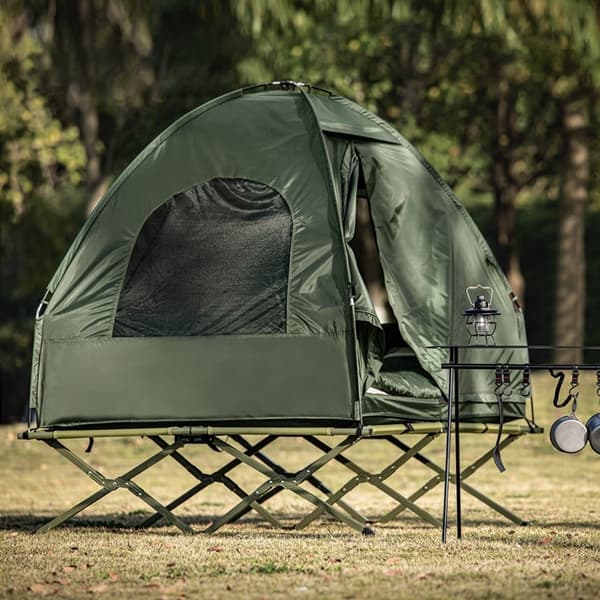 Rootz All-in-One Camping Sæt til 2 - Pop-Up telt - Camp Bed - Camping liggestol - Vandtæt - Nem montering - Holdbar Oxford Nylon - L193 x D145 x H188c