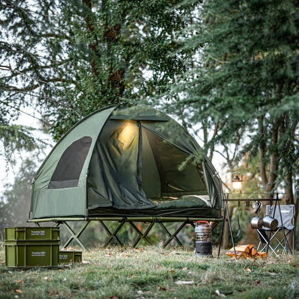 Rootz All-in-One Camping Sæt til 2 - Pop-Up telt - Camp Bed - Camping liggestol - Vandtæt - Nem montering - Holdbar Oxford Nylon - L193 x D145 x H188c