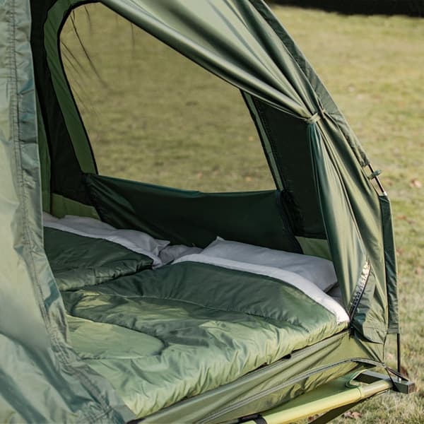 Rootz All-in-One Camping Sæt til 2 - Pop-Up telt - Camp Bed - Camping liggestol - Vandtæt - Nem montering - Holdbar Oxford Nylon - L193 x D145 x H188c