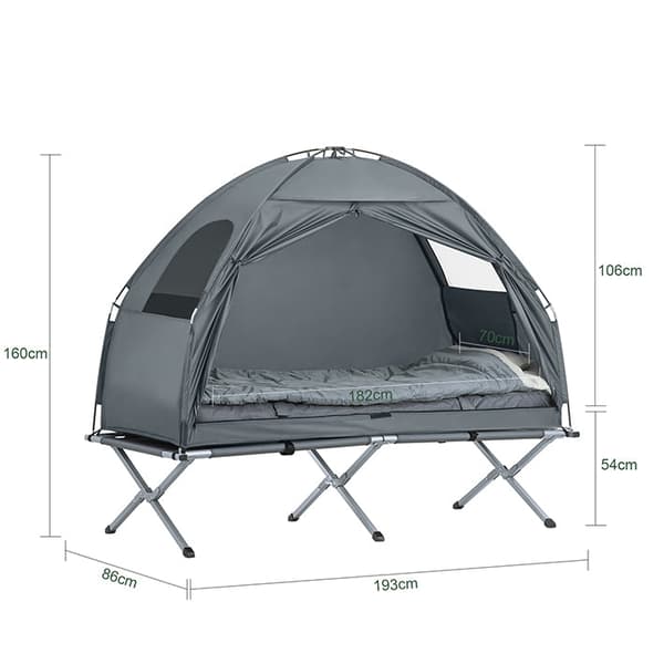 Rootz All-in-One -telttailusarja - Pop-Up-teltta - Kannettava telttasänky - Ulkona oleva nukkumisjärjestelmä - Kestävä Oxford Nylon - Hyttyssuoja - He