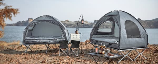 Rootz 4-in-1 Camping Telttapaketti 2 hengelle - Pop-Up-teltta - Telttasänky lepotuoleilla - Kestävä Oxford Nylon - Vedenpitävä polyesteri - Helppo kul