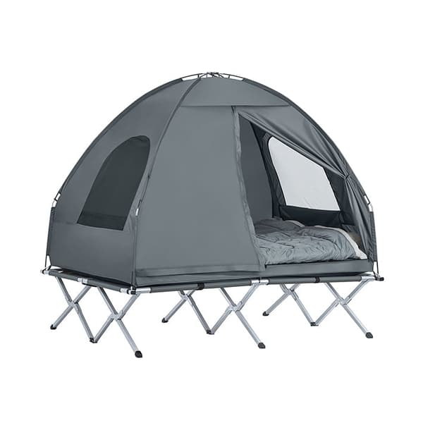 Rootz 4-i-1 campingteltpakke til 2 personer - Pop-up telt - lejrseng med liggestol - slidstærkt oxfordnylon - vandtæt polyester - nem transport - 193