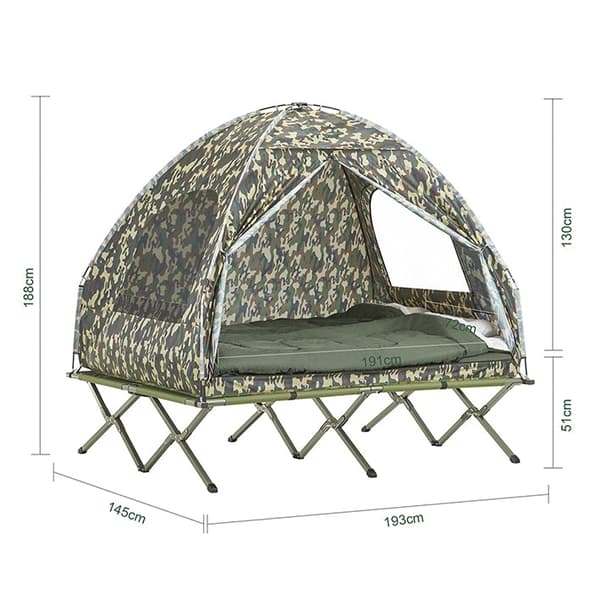 Rootz 4-i-1 campingtältpaket för 2 personer - popup-tält - tältsäng med solstol - slitstark oxfordnylon - vattentät - enkel montering - 193 cm x 188 c