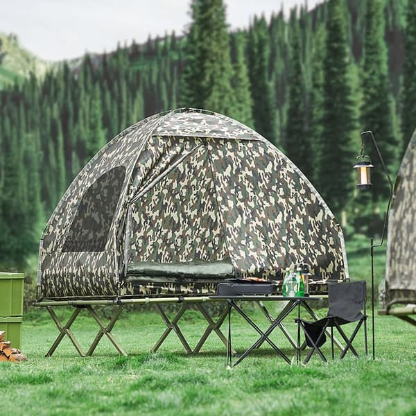 Rootz 4-i-1 campingtältpaket för 2 personer - popup-tält - tältsäng med solstol - slitstark oxfordnylon - vattentät - enkel montering - 193 cm x 188 c