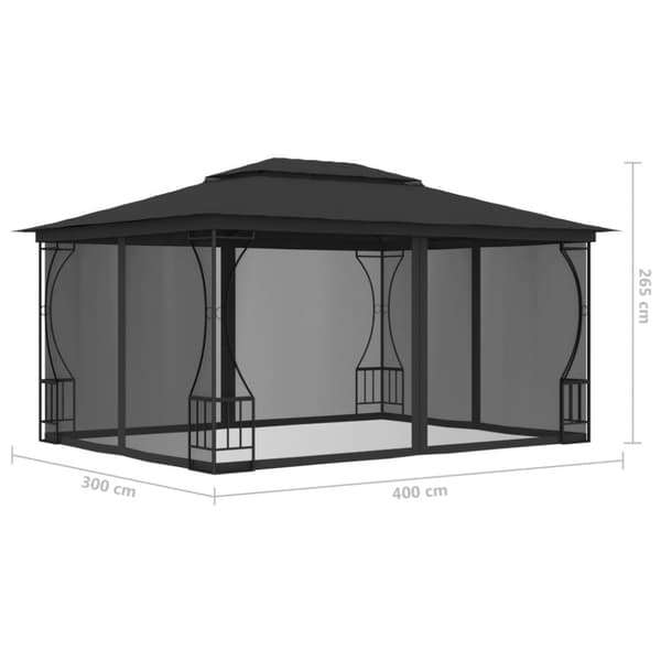 The Living Store pavillon med net 300x400x265 cm antracitgrå - Festtelte & havepavilloner