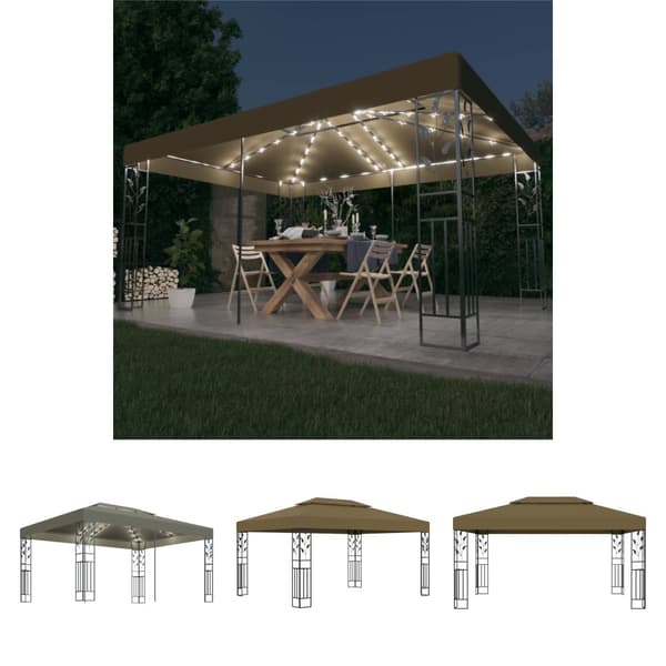 The Living Store Paviljong dubbla tak och ljusslinga LED 3x4 m taupe -  Partytält & paviljoner