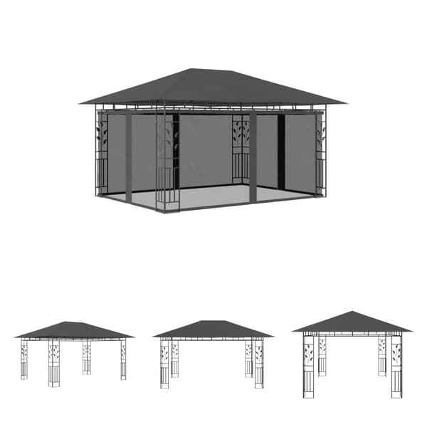 The Living Store Huvimaja hyttysverkolla 4x3x2,73 m antrasiitti 180 g/m² -  Katokset & huvimajat