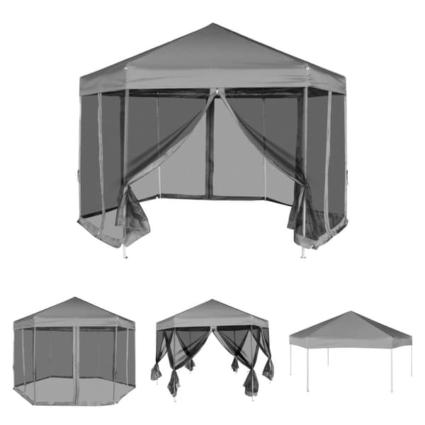 The Living Store pop up-pavillon 6 sidevægge sekskantet 3,6x3,1 m grå -  Festtelte & havepavilloner