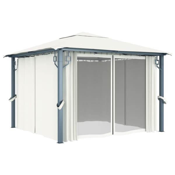The Living Store Paviljong med draperier 300x300 cm gräddvit aluminium - Partytält & paviljoner