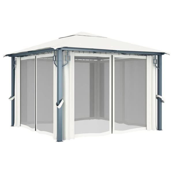 The Living Store Paviljong med draperier 300x300 cm gräddvit aluminium - Partytält & paviljoner