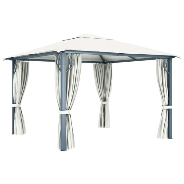 The Living Store Paviljong med draperier 300x300 cm gräddvit aluminium - Partytält & paviljoner