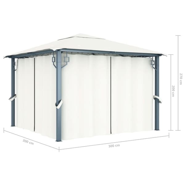 The Living Store Paviljong med draperier 300x300 cm gräddvit aluminium - Partytält & paviljoner