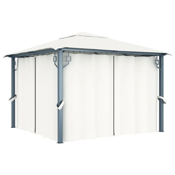The Living Store Paviljong med draperier 300x300 cm gräddvit aluminium - Partytält & paviljoner