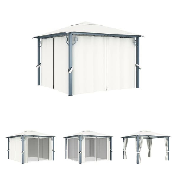The Living Store Paviljong med draperier 300x300 cm gräddvit aluminium - Partytält & paviljoner
