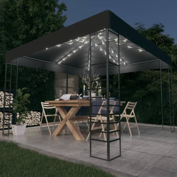 The Living Store Paviljong med ljusslinga LED 3x3 m antracit -  Partytält & paviljoner