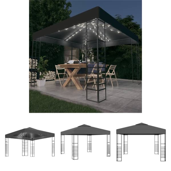 The Living Store Puutarhakatos LED-valonauhoilla 3x3 m antrasiitti -  Katokset & huvimajat