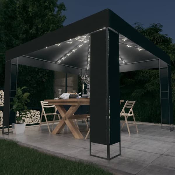 The Living Store Huvimaja tuplakatolla ja LED-valonauhoilla 3x3 m antrasiitti - Katokset & huvimajat