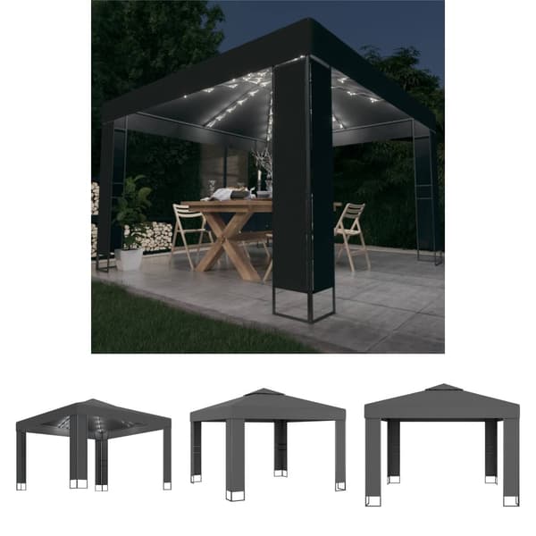 The Living Store Huvimaja tuplakatolla ja LED-valonauhoilla 3x3 m antrasiitti - Katokset & huvimajat