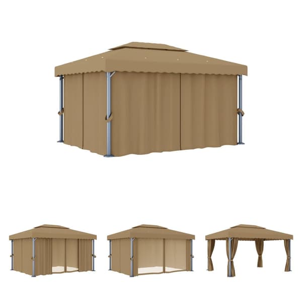 The Living Store Paviljong med draperi 4x3 m taupe aluminium -  Partytält & paviljoner