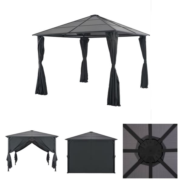 The Living Store pavillon med gardin aluminium 3 x 3 m sort -  Festtelte & havepavilloner