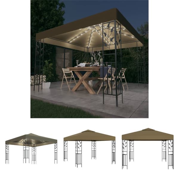The Living Store pavillon med LED-lyskæder 3x3 m gråbrun -  Festtelte & havepavilloner