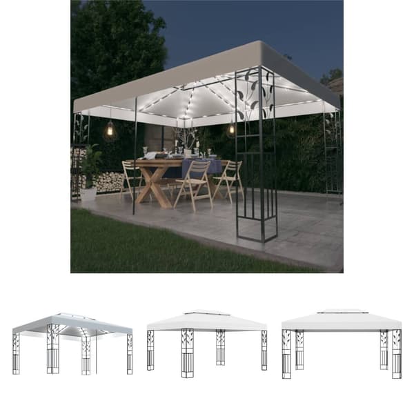 The Living Store pavillon med dobbelt tag og LED-lyskæder 3x4 m hvid -  Festtelte & havepavilloner