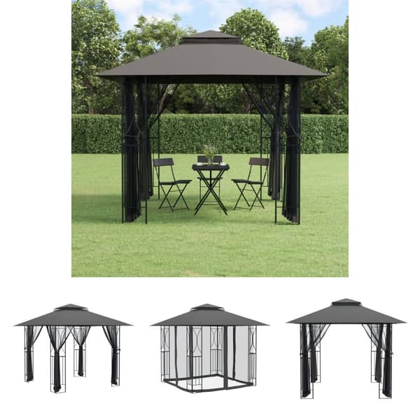 The Living Store pavillon med sidevægge 300x300x270 cm stål antracitgrå -  Festtelte & havepavilloner