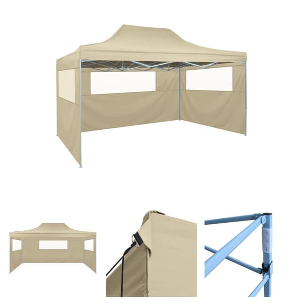 The Living Store foldbart festtelt med 3 sidevægge 3 x 4 m stål cremefarvet -  Festtelte & havepavilloner