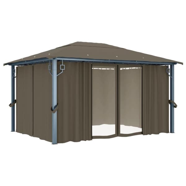 The Living Store Huvimaja verhoilla ja LED-valonauhoilla 4x3 m ruskeanhar. alum. -  Katokset & huvimajat