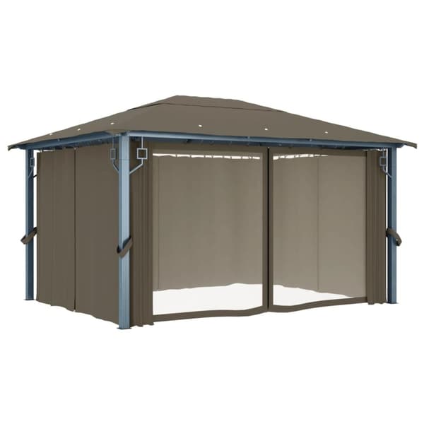 The Living Store Huvimaja verhoilla ja LED-valonauhoilla 4x3 m ruskeanhar. alum. -  Katokset & huvimajat