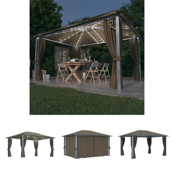 The Living Store Huvimaja verhoilla ja LED-valonauhoilla 4x3 m ruskeanhar. alum. -  Katokset & huvimajat