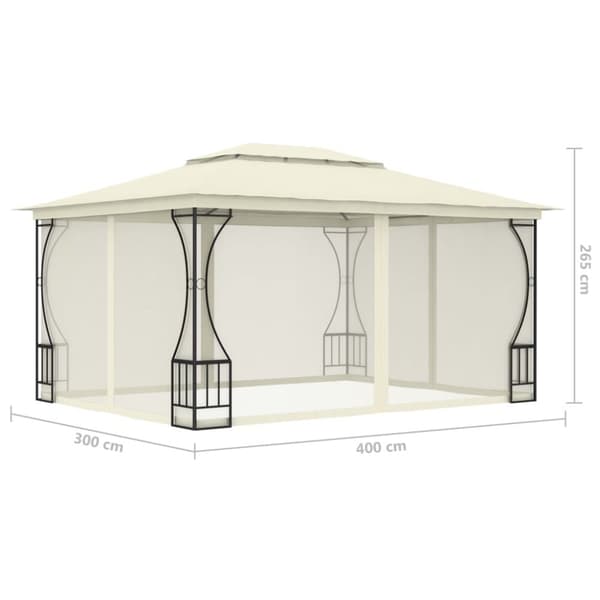 The Living Store Paviljong med nät 300x400x265 cm gräddvit -  Partytält & paviljoner