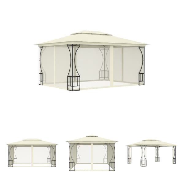The Living Store Paviljong med nät 300x400x265 cm gräddvit -  Partytält & paviljoner
