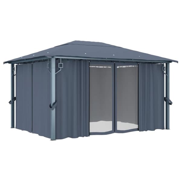 The Living Store Paviljong med gardiner 400 x 300 cm antracit aluminium -  Partytält & paviljoner
