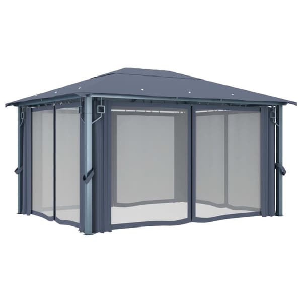 The Living Store Paviljong med gardiner 400 x 300 cm antracit aluminium -  Partytält & paviljoner