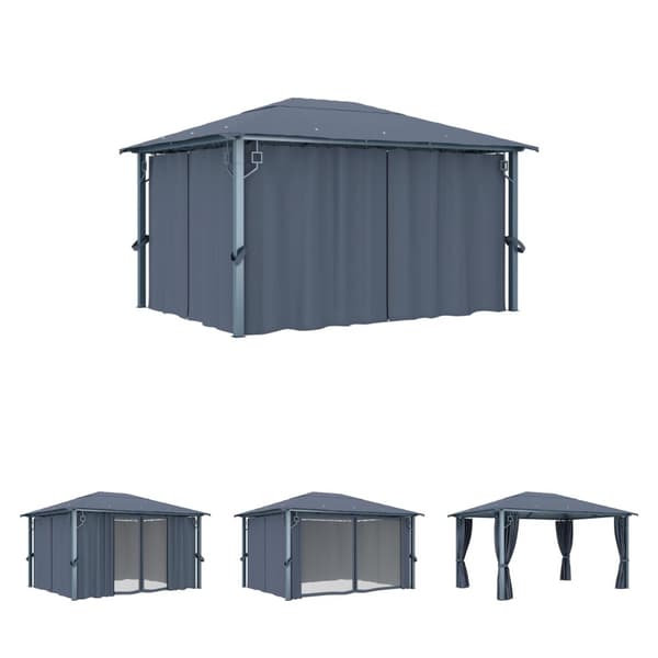 The Living Store havepavillon med gardin 400x300 cm aluminium antracitgrå -  Festtelte & havepavilloner
