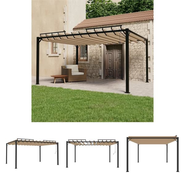 The Living Store pavillon med lameltag 3x4 m aluminium og stof gråbrun -  Festtelte & havepavilloner