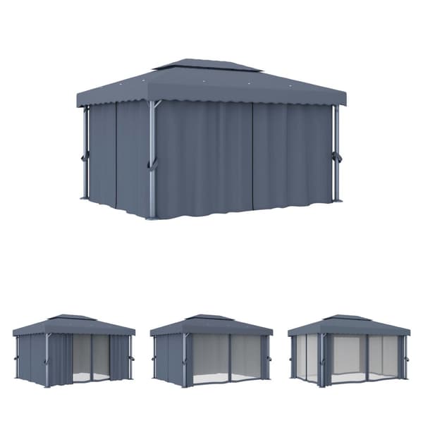 The Living Store pavillon med gardin 4x3 m aluminium antracitgrå -  Festtelte & havepavilloner