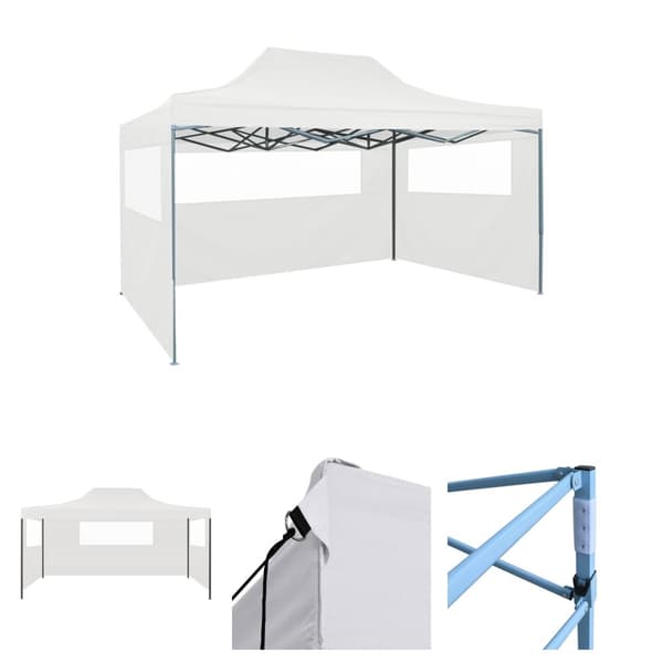 The Living Store foldbart festtelt med 3 sidevægge 3x4 m stål hvid -  Festtelte & havepavilloner