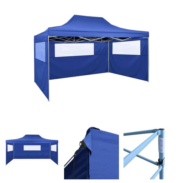 The Living Store Hopfällbart partytält med 3 sidoväggar 3x4 m stål blå -  Partytält & paviljoner