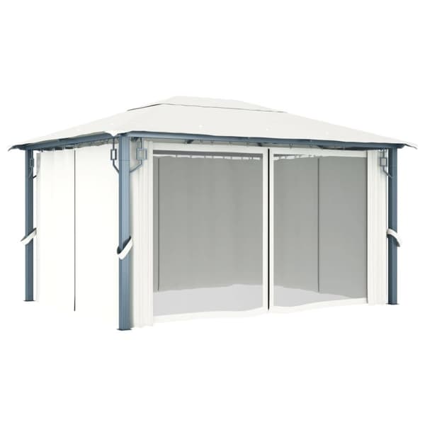 The Living Store Paviljong med draperier 400 x 300 cm gräddvit aluminium -  Partytält & paviljoner