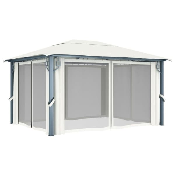 The Living Store Paviljong med draperier 400 x 300 cm gräddvit aluminium -  Partytält & paviljoner