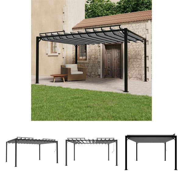 The Living Store pavillon med lameltag 3x4 m aluminium og stof antracitgrå -  Festtelte & havepavilloner