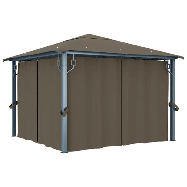 The Living Store pavillon med gardin + LED-lyskæde 300x300 cm aluminium gråbrun - Festtelte & havepavilloner
