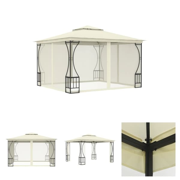 The Living Store pavillon med net 300x300x265 cm cremefarvet -  Festtelte & havepavilloner