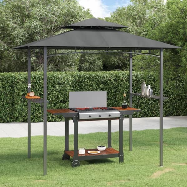 The Living Store Tak för grill med sidohyllor antracit 240x150x243 cm stål - Partytält & paviljoner
