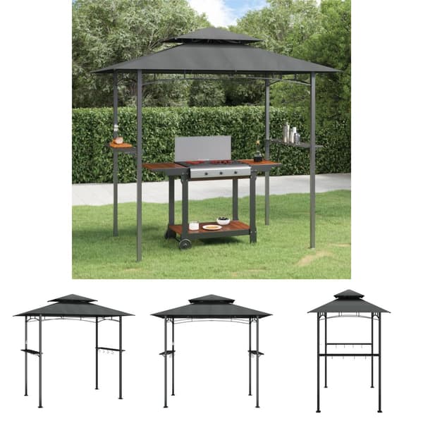 The Living Store Tak för grill med sidohyllor antracit 240x150x243 cm stål - Partytält & paviljoner