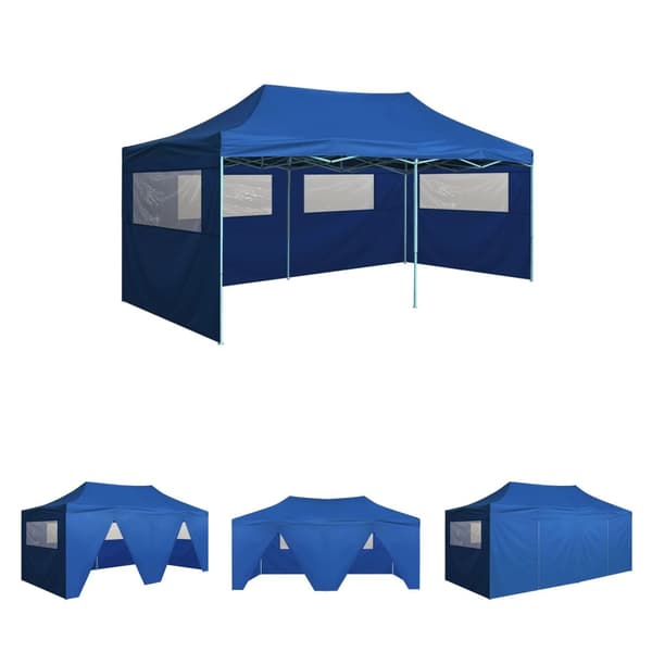 The Living Store foldbart festtelt med 4 sidevægge 3 x 6 m stål blå -  Festtelte & havepavilloner