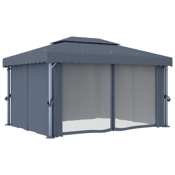 The Living Store Paviljong med draperi och ljusslinga LED 4x3 m antracit -  Partytält & paviljoner